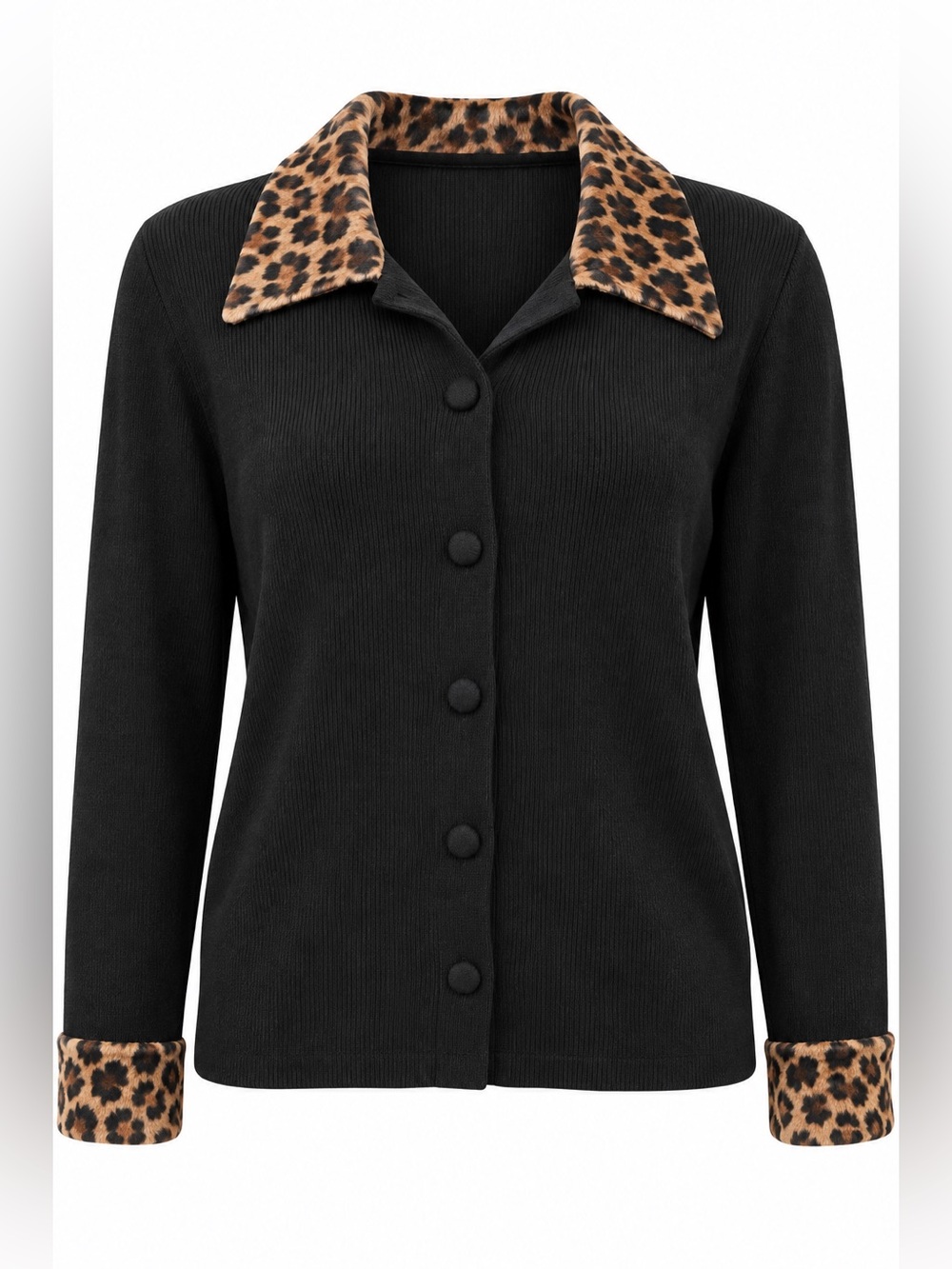 Franco Valeri Black Leopard Collar Cardigan Small
